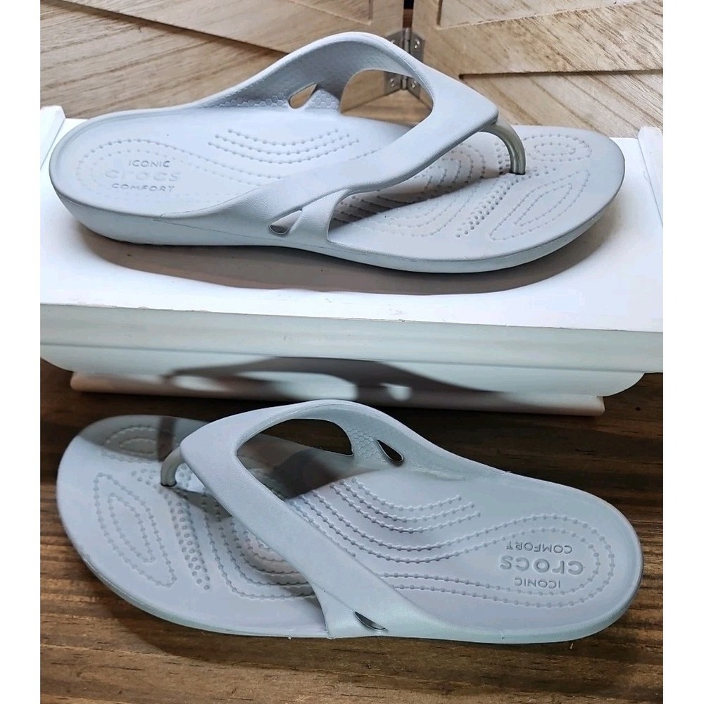 CROCS Kadee II Women Sz 6 Flip Flops Gray Pool Lake Beach Packable Vacation #566